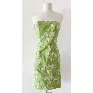 Vintage Cache Y2K Green Floral Embroidered Strapless Dress Size 4